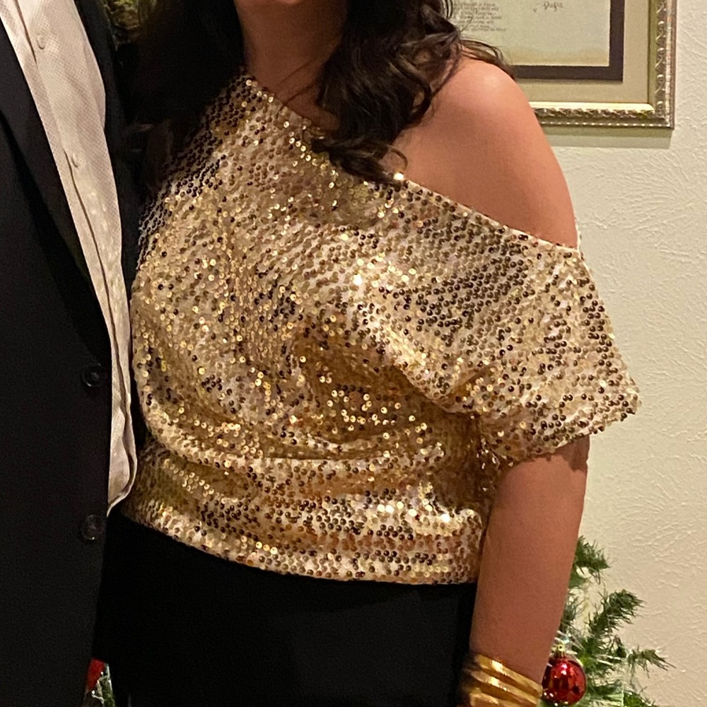 Gold Sequin Off-the-Shoulder Holiday Top